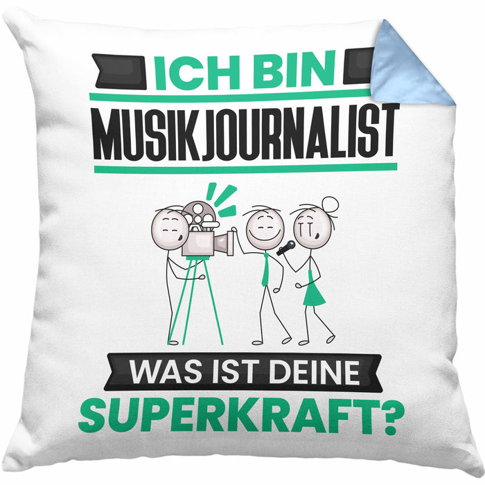 Musikjournalist Kissen mit Füllung 40x40 Geschenk für Musikjournalist Geburtstag Lustiger Spruch Was Ist Deine Superkraft (Grau) Blau Trendation