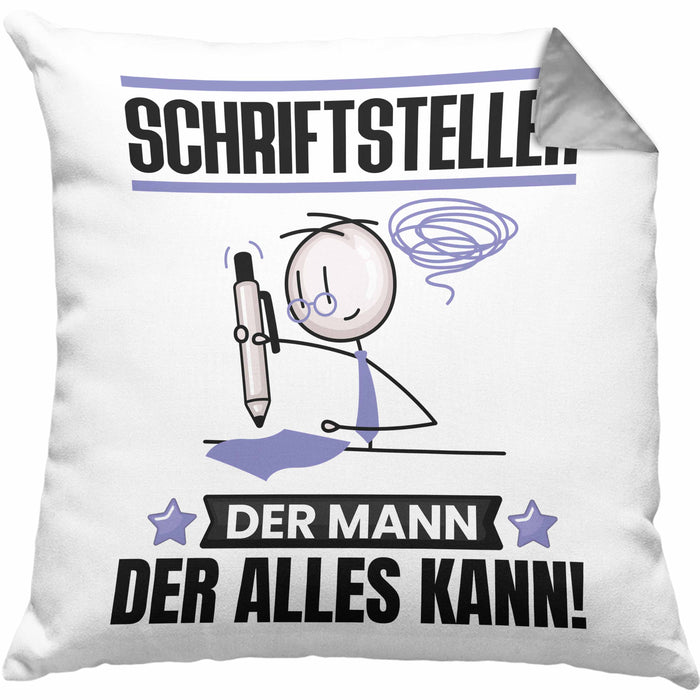 Schriftsteller Kissen mit Füllung 40x40 Geschenk für Schriftsteller Der Mann Der Alles Kann Geschenkidee zum Geburtstag (Grau) Grau Trendation