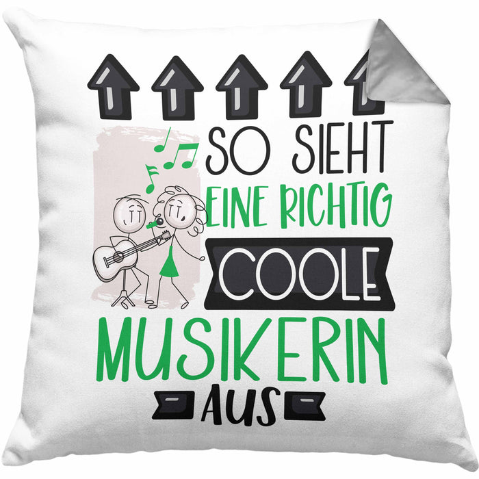Musikerin Geschenk Kissen mit Füllung 40x40 Lustig Geschenkidee für Musikerin Geburtstag So Sieht Eine Richtig Coole Musikerin Aus Frauen Spruch (Grau) Grau Trendation