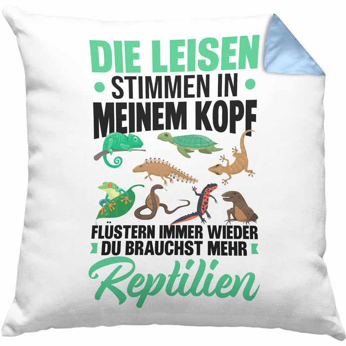 Reptilien-Besitzer Kissen mit Füllung 40x40 Geschenk Schlangen Echsen Die Leisen Stimmen In Meinem Kopf Sagen Mir (Grau) Blau Trendation