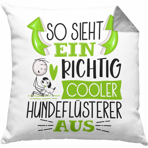 Hundeflüsterer Kissen mit Füllung 40x40 So Sieht Ein Richtig Cooler Hundeflüsterer Aus Geschenk Lustiger Spruch Geschenkidee (Grau) Grau Trendation
