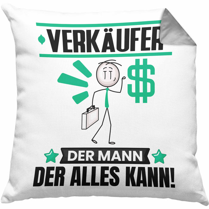 Verkäufer Kissen mit Füllung 40x40 Geschenk für Verkäufer Der Mann Der Alles Kann Geschenkidee zum Geburtstag (Grau) Grau Trendation