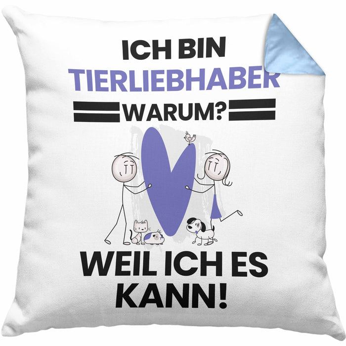 Tierwohlhaber Geschenk Kissen mit Füllung 40x40 Lustiger Spruch Ich Bin Tierwohlhaber Warum Weil Ich Es Kann Geschenkidee Bester Tierwohlhaber Geburtstag (Grau) Blau Trendation