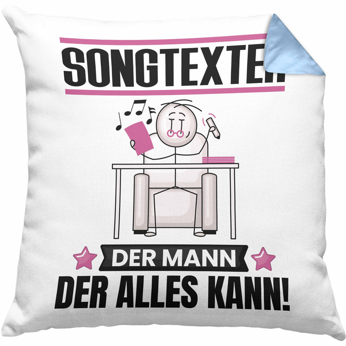 Songtexter Kissen mit Füllung 40x40 Geschenk für Songtexter Der Mann Der Alles Kann Geschenkidee zum Geburtstag (Grau) Blau Trendation