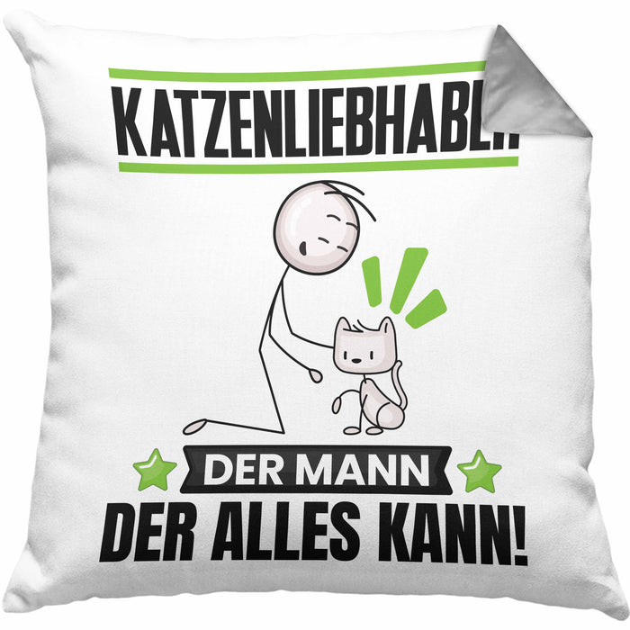 Katzenliebhaber Kissen mit Füllung 40x40 Geschenk für Katzenliebhaber Der Mann Der Alles Kann Geschenkidee zum Geburtstag (Grau) Grau Trendation