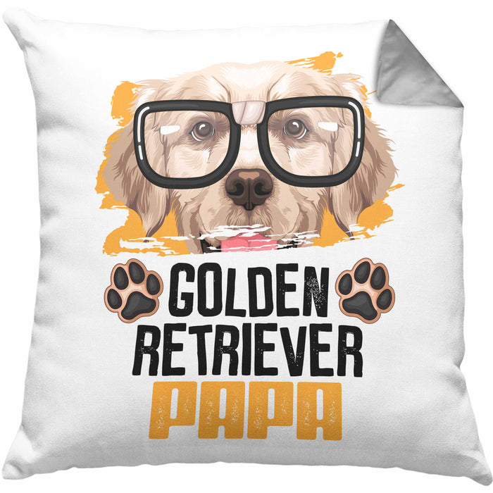 Golden Retriever Papa Besitzer Kissen mit Füllung 40x40 Geschenk Lustiger Spruch Geschenkidee Golden Retriever Liebhaber (Grau) Grau Trendation