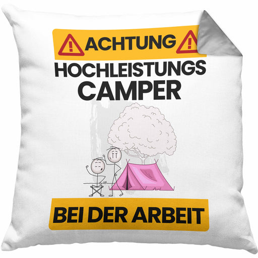 Camper Kissen mit Füllung 40x40 Geschenk Lustiger Spruch Geschenkidee für Camper Achtung Hochleistungs Camper Bei Der Arbeit (Grau) Grau Trendation