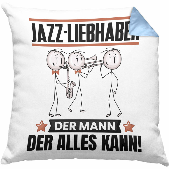 Jazz-Liebhaber Kissen mit Füllung 40x40 Geschenk für Jazz-Liebhaber Der Mann Der Alles Kann Geschenkidee zum Geburtstag (Grau) Blau Trendation