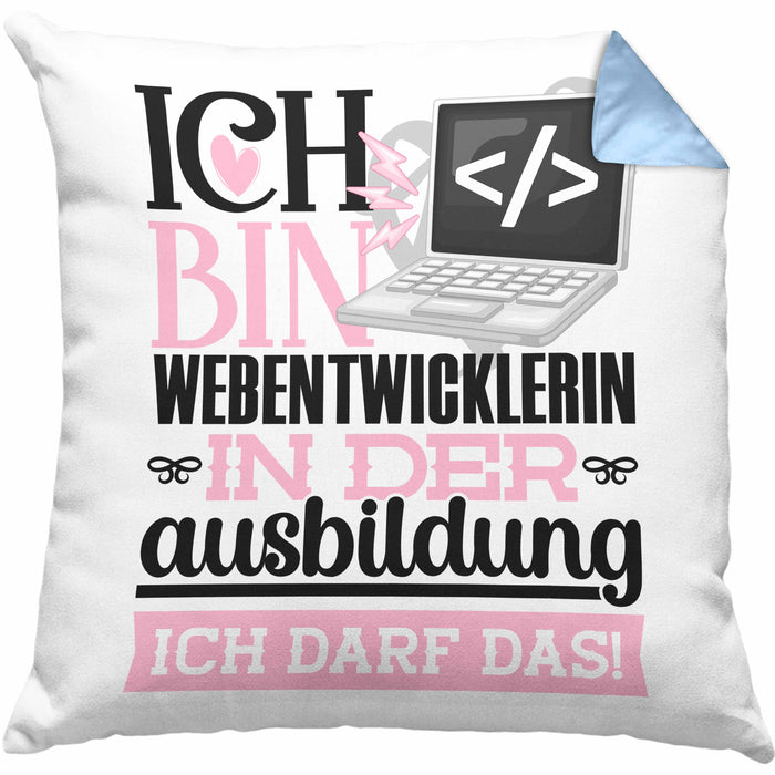 Webentwicklerin Ausbildung Start Geschenk Kissen mit Füllung 40x40 Ich Bin Webentwicklerin In Der Ausbildung Ich Darf Das Geschenkidee (Grau) Blau Trendation