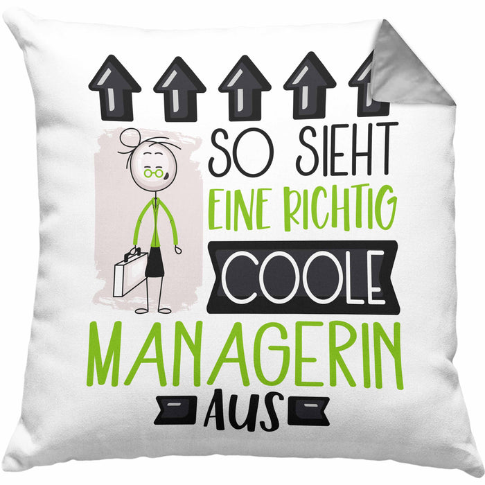 Managerin Geschenk Kissen mit Füllung 40x40 Lustig Geschenkidee für Managerin Geburtstag So Sieht Eine Richtig Coole Managerin Aus Frauen Spruch (Grau) Grau Trendation