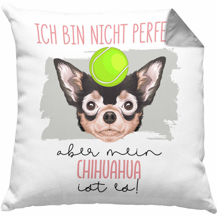 Chihuahua Besitzer Kissen mit Füllung 40x40 Geschenk Lustiger Spruch Geschenkidee Besitzerin Ich Bin Nicht toll Aber Mein Chihuahua Ist Es (Grau) Grau Trendation