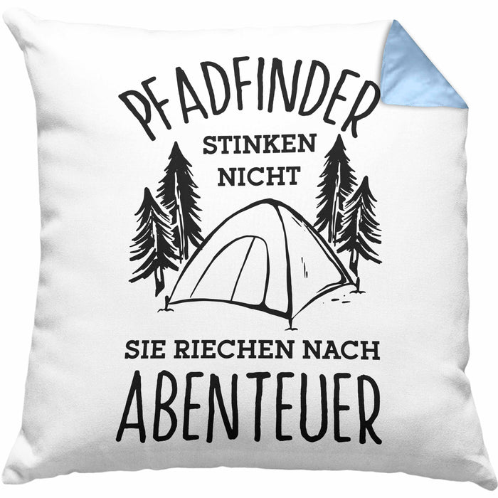 Pfadfinder Kissen mit Füllung 40x40 Geschenk Lustige Geschenkidee Für Pfadfinder Stinken Nicht Sie Riechen Nach Abenteuer (Grau) Blau Trendation