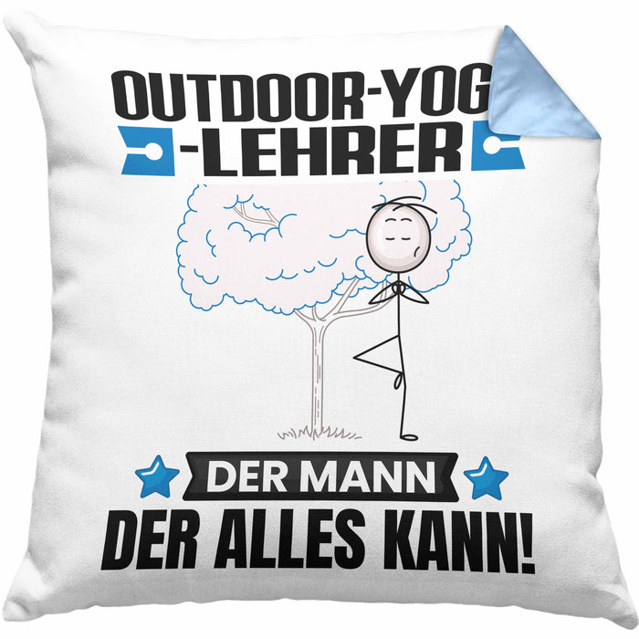 Outdoor-Yoga-Lehrer Kissen mit Füllung 40x40 Geschenk für Outdoor-Yoga-Lehrer Der Mann Der Alles Kann Geschenkidee zum Geburtstag (Grau) Blau Trendation