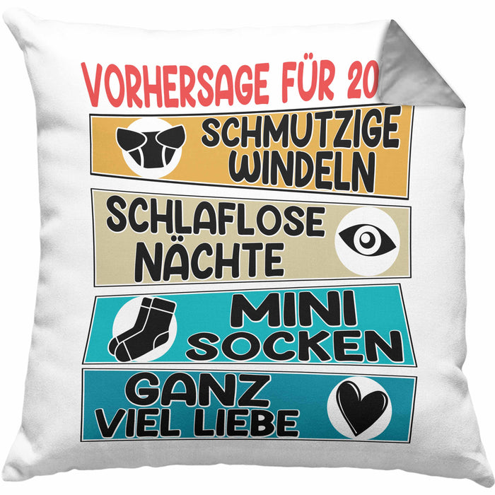 Schwangerschaft Verkünden 2024 Kissen mit Füllung 40x40 Geschenk Mann Vorhersage für 2024 Schmutzige Windeln Schlaflose Nächte (Grau) Grau Trendation