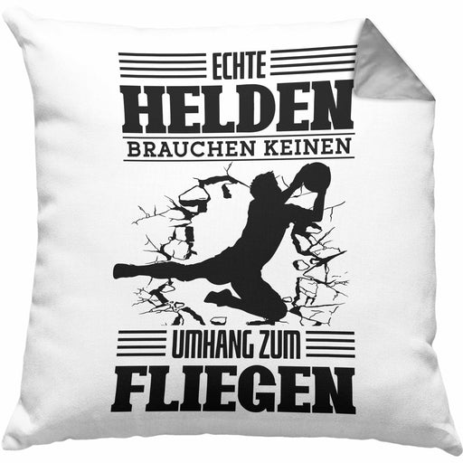 Torwart Kissen mit Füllung 40x40 Geschenk Spruch Lustig Echte Helden Brauchen Keinen Umhang zum Fliegen Geschenkidee Geburtstag Fußball (Grau) Grau Trendation