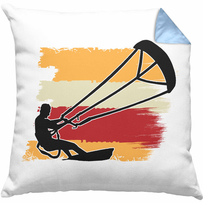 Kitesurfing Kissen mit Füllung 40x40 Geschenk für Kitesurfer Geschenkidee Bunte Grafik (Grau) Blau Trendation