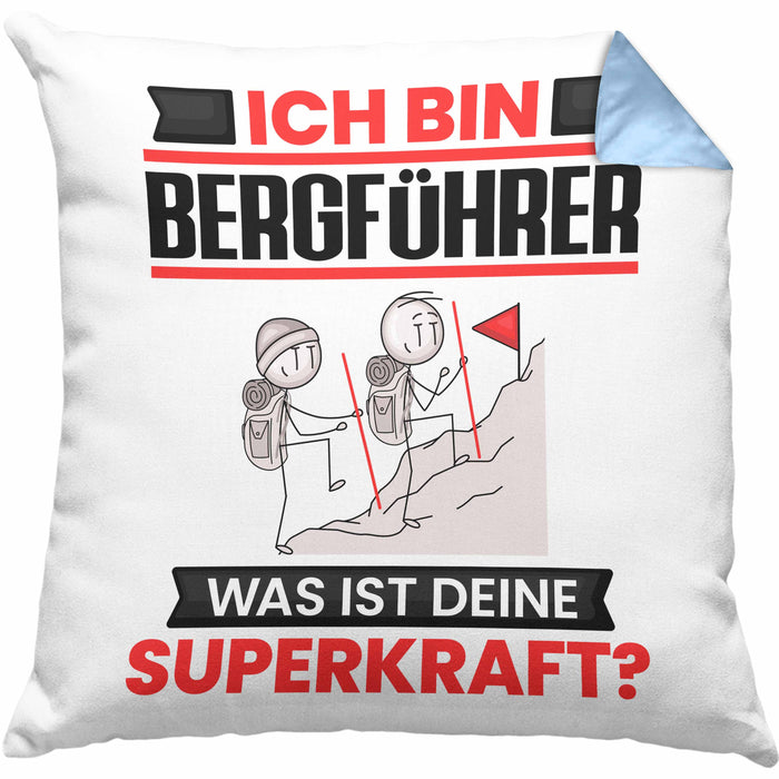 Bergführer Kissen mit Füllung 40x40 Geschenk für Bergführer Geburtstag Lustiger Spruch Was Ist Deine Superkraft (Grau) Blau Trendation