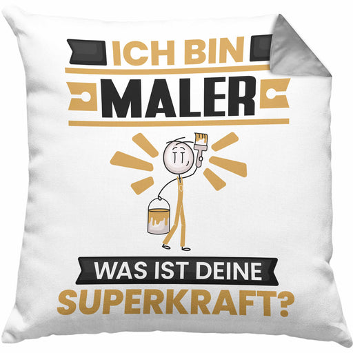 Maler Kissen mit Füllung 40x40 Geschenk für Maler Geburtstag Lustiger Spruch Was Ist Deine Superkraft (Grau) Grau Trendation