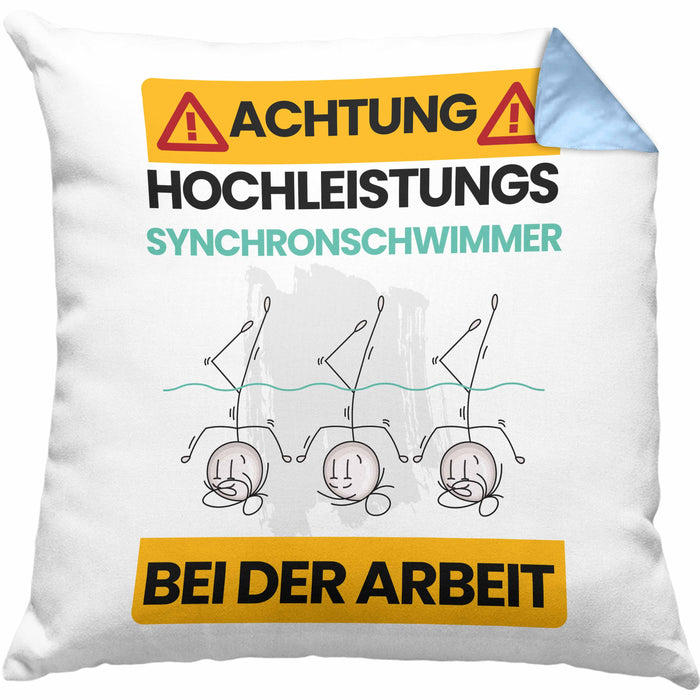 Synchronschwimmer Kissen mit Füllung 40x40 Geschenk Lustiger Spruch Geschenkidee für Synchronschwimmer Achtung Hochleistungs Synchronschwimmer Bei Der Arbeit (Grau) Blau Trendation
