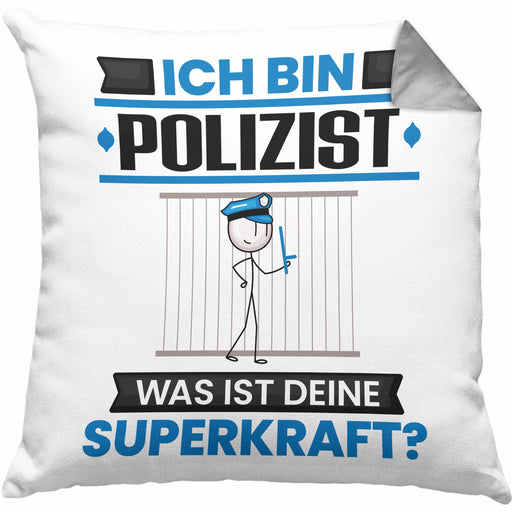 Polizist Kissen mit Füllung 40x40 Geschenk für Polizist Geburtstag Lustiger Spruch Was Ist Deine Superkraft (Grau) Grau Trendation