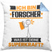 Forscher Kissen mit Füllung 40x40 Geschenk für Forscher Geburtstag Lustiger Spruch Was Ist Deine Superkraft (Grau) Blau Trendation