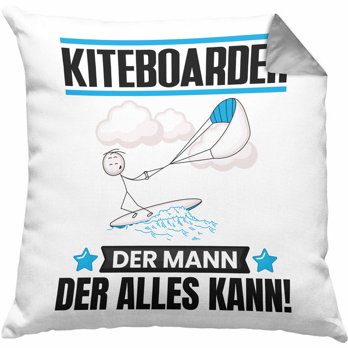 Kiteboarder Kissen mit Füllung 40x40 Geschenk für Kiteboarder Der Mann Der Alles Kann Geschenkidee zum Geburtstag (Grau) Grau Trendation