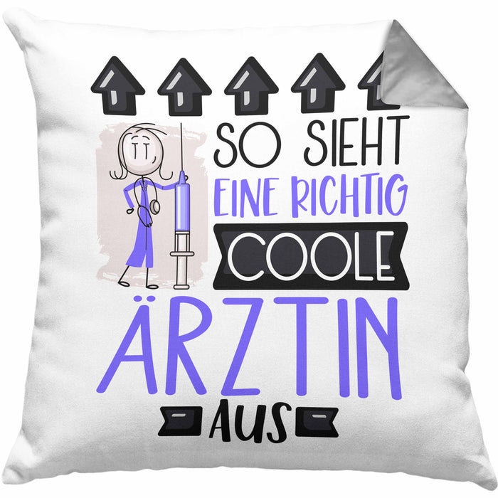 Ärztin Geschenk Kissen mit Füllung 40x40 Lustig Geschenkidee für Ärztin Geburtstag So Sieht Eine Richtig Coole Ärztin Aus Frauen Spruch (Grau) Grau Trendation