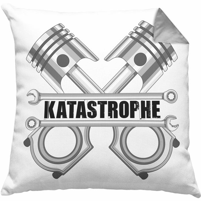 KFZ Mechaniker Meister Kissen mit Füllung 40x40 Katastrophe Kolben KFZ Schrauber (Grau) Grau Trendation