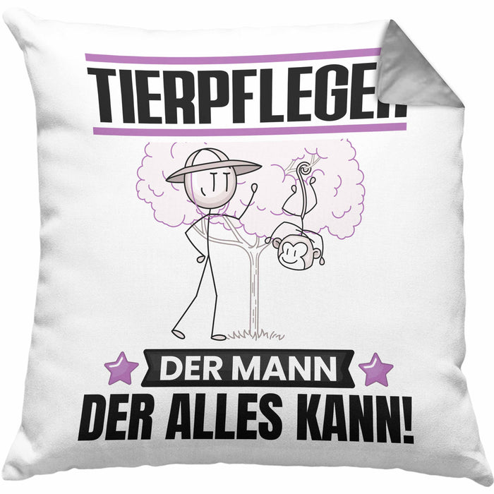 Tierpfleger Kissen mit Füllung 40x40 Geschenk für Tierpfleger Der Mann Der Alles Kann Geschenkidee zum Geburtstag (Grau) Grau Trendation