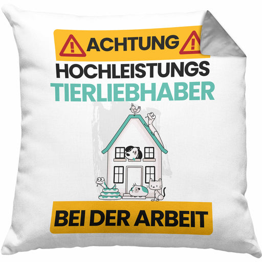 Tierwohlhaber Kissen mit Füllung 40x40 Geschenk Lustiger Spruch Geschenkidee für Tierwohlhaber Achtung Hochleistungs Tierwohlhaber Bei Der Arbeit (Grau) Grau Trendation