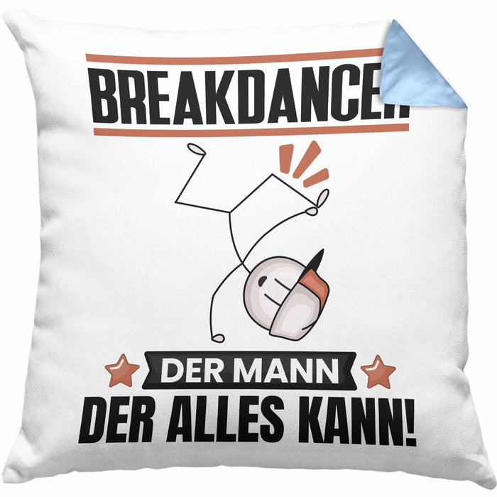 Breakdancer Kissen mit Füllung 40x40 Geschenk für Breakdancer Der Mann Der Alles Kann Geschenkidee zum Geburtstag (Grau) Blau Trendation