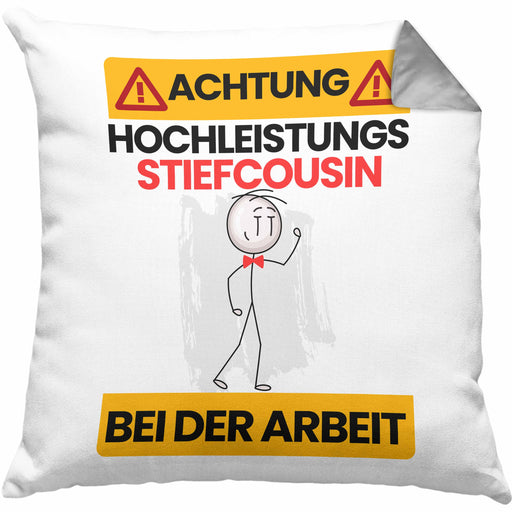 Stiefcousin Kissen mit Füllung 40x40 Geschenk Lustiger Spruch Geschenkidee für Stiefcousin Achtung Hochleistungs Stiefcousin Bei Der Arbeit (Grau) Grau Trendation