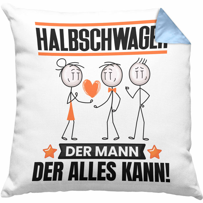 Halbschwager Kissen mit Füllung 40x40 Geschenk für Halbschwager Der Mann Der Alles Kann Geschenkidee zum Geburtstag (Grau) Blau Trendation