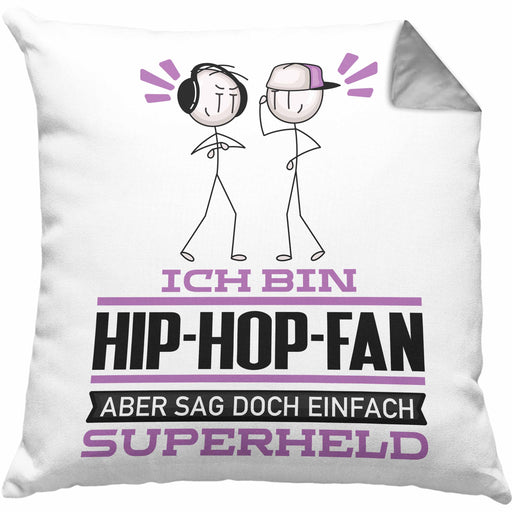 Hip-Hop-Fan Geschenk Kissen mit Füllung 40x40 Ich Bin Hip-Hop-Fan Aber Sag Doch Einfach Superheld Lustige Geschenkdiee für Hip-Hop-Fan (Grau) Grau Trendation
