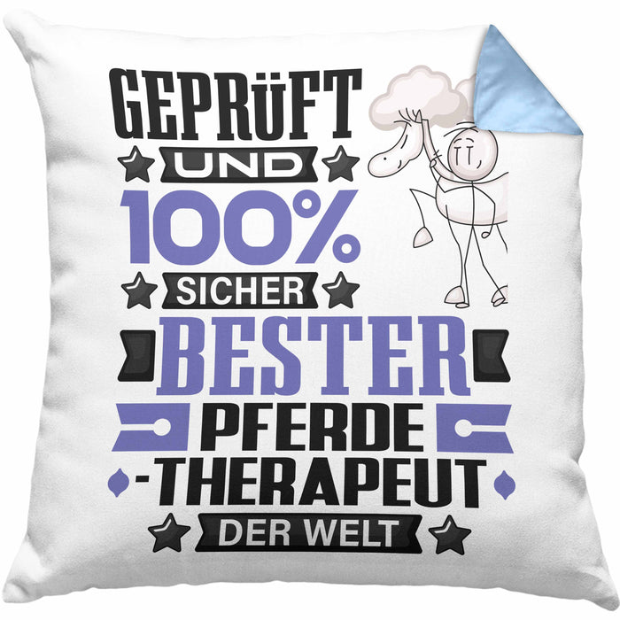 Pferdetherapeut Geschenk Lustiger Spruch für Pferdetherapeut Geschenkidee Bester Pferdetherapeut Der WeltKissen mit Füllung 40x40 (Grau) Blau Trendation