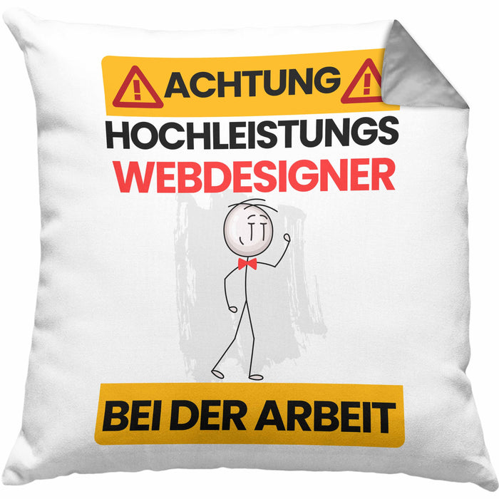 Webdesigner Kissen mit Füllung 40x40 Geschenk Lustiger Spruch Geschenkidee für Webdesigner Achtung Hochleistungs Webdesigner Bei Der Arbeit (Grau) Grau Trendation