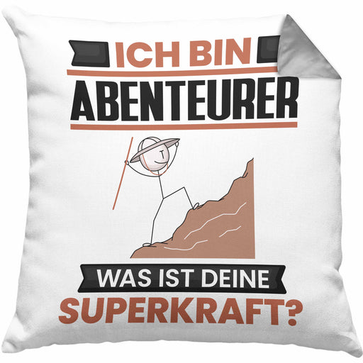 Abenteurer Kissen mit Füllung 40x40 Geschenk für Abenteurer Geburtstag Lustiger Spruch Was Ist Deine Superkraft (Grau) Grau Trendation