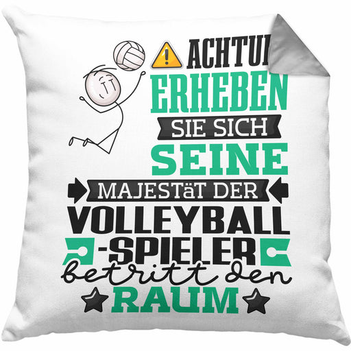 Volleyballspieler Geschenk Kissen mit Füllung 40x40 Lustiger Spruch Erheben Sie Sich Der Volleyballspieler Betritt den Raum (Grau) Grau Trendation
