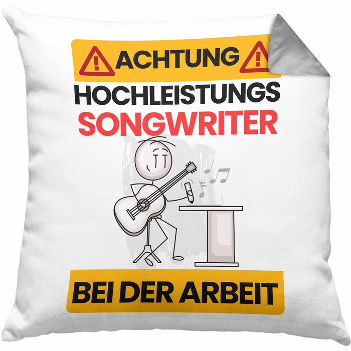 Songwriter Kissen mit Füllung 40x40 Geschenk Lustiger Spruch Geschenkidee für Songwriter Achtung Hochleistungs Songwriter Bei Der Arbeit (Grau) Grau Trendation
