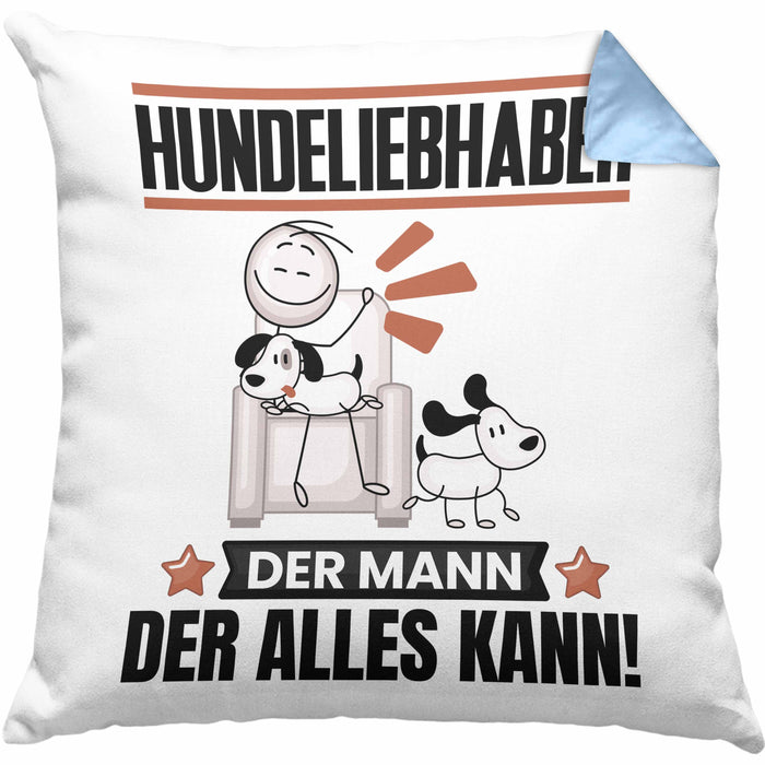 Hundeliebhaber Kissen mit Füllung 40x40 Geschenk für Hundeliebhaber Der Mann Der Alles Kann Geschenkidee zum Geburtstag (Grau) Blau Trendation
