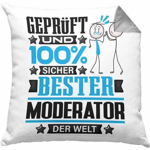 Moderator Geschenk Lustiger Spruch für Moderator Geschenkidee Bester Moderator Der WeltKissen mit Füllung 40x40 (Grau) Grau Trendation