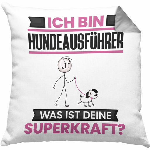 Hundeausführer Kissen mit Füllung 40x40 Geschenk für Hundeausführer Geburtstag Lustiger Spruch Was Ist Deine Superkraft (Grau) Grau Trendation