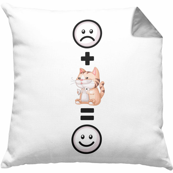 Katze Kissen mit Füllung 40x40 Geschenkidee für Katzenmama Katzenbesitzerin Geburtstag Lustiges Geschenk :( + Katze = :) (Grau) Grau Trendation