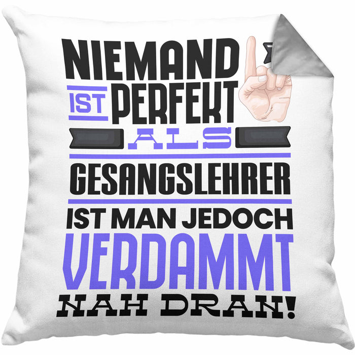 Gesangslehrer Geschenk Kissen mit Füllung 40x40 Lustige Geschenkidee für Gesangslehrer Geburtstag Niemand Ist Perfekt Aber Als Gesangslehrer Ist Man Nah Dran (Grau) Grau Trendation