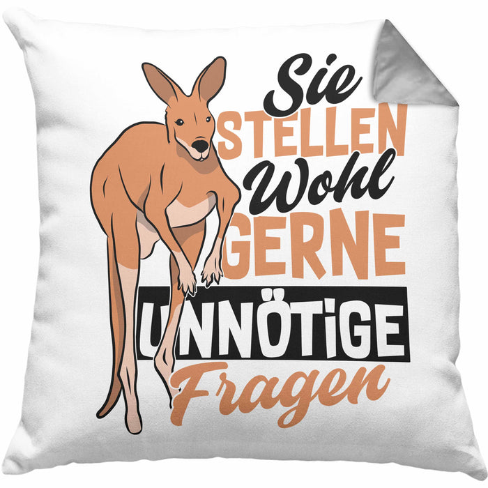 Kissen mit Füllung 40x40 mit Spruch Kundensupport Sie Stellen Wohl Gerne Unnötige Fragen Känguru (Grau) Grau Trendation