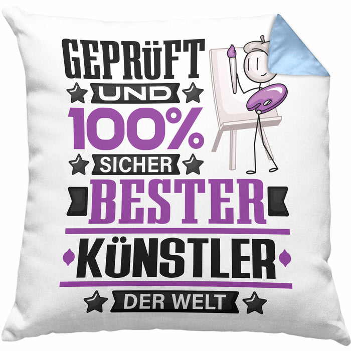 Künstler Geschenk Lustiger Spruch für Künstler Geschenkidee Bester Künstler Der WeltKissen mit Füllung 40x40 (Grau) Blau Trendation