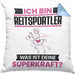 Reitsportler Kissen mit Füllung 40x40 Geschenk für Reitsportler Geburtstag Lustiger Spruch Was Ist Deine Superkraft (Grau) Blau Trendation