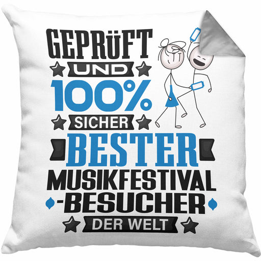 Musikfestival-Besucher Geschenk Lustiger Spruch für Musikfestival-Besucher Geschenkidee Bester Musikfestival-Besucher Der WeltKissen mit Füllung 40x40 (Grau) Grau Trendation