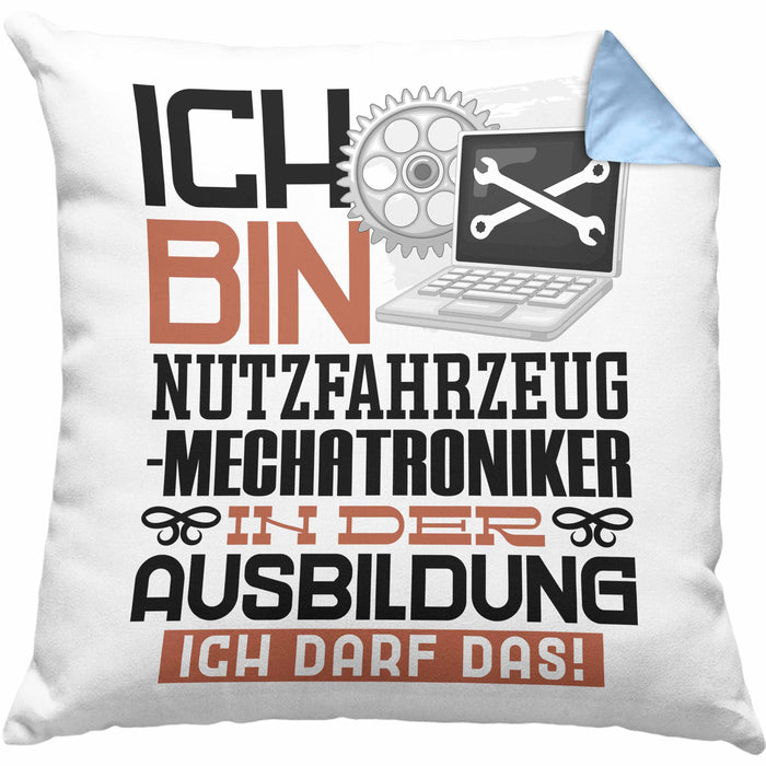 Nutzfahrzeugmechatroniker Ausbildung Kissen mit Füllung 40x40 Geschenk Ich Bin Nutzfahrzeugmechatroniker In Der Ausbildung Ich Darf Das Geschenkidee Spruch (Grau) Blau Trendation
