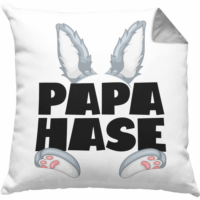 Papa Hase Kissen mit Füllung 40x40 Geschenk für Hasen-Vater Geschenkidee Bester Papa Kaninchen (Grau) Grau Trendation